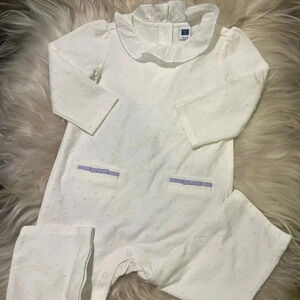 JANIE & JACK NEW Swiss Dot White Lilac Ruffle One Piece Onesie Baby Girl 12-18 m
